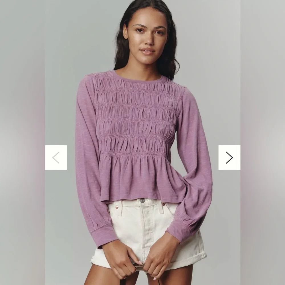 💜Anthropologie Pilcro Long-Sleeve Smocked Top - NWT